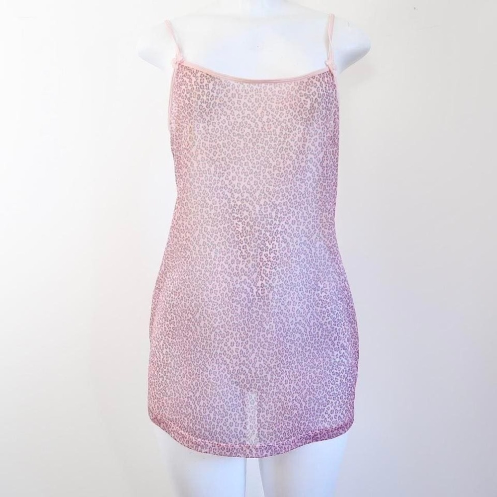 silk & satin pink leopard mesh slip dress